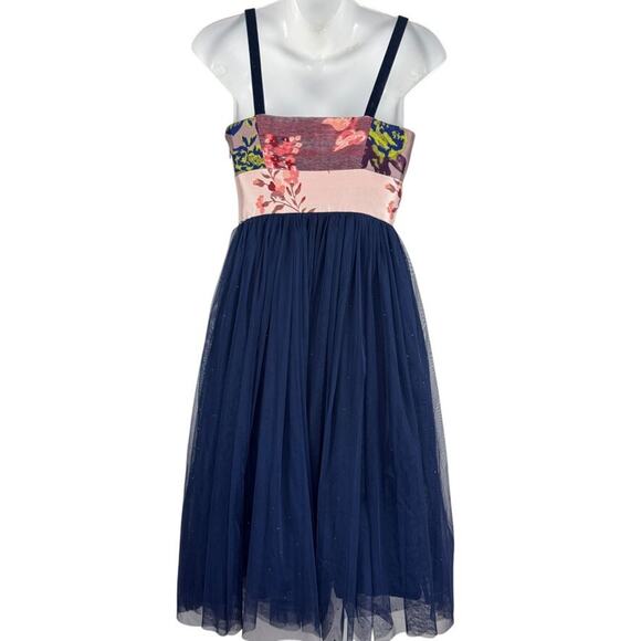Moulinette Soeurs Anthropologie Fairy Whimsigoth Navy Tulle Embroidered Dress 0 - Picture 14 of 15